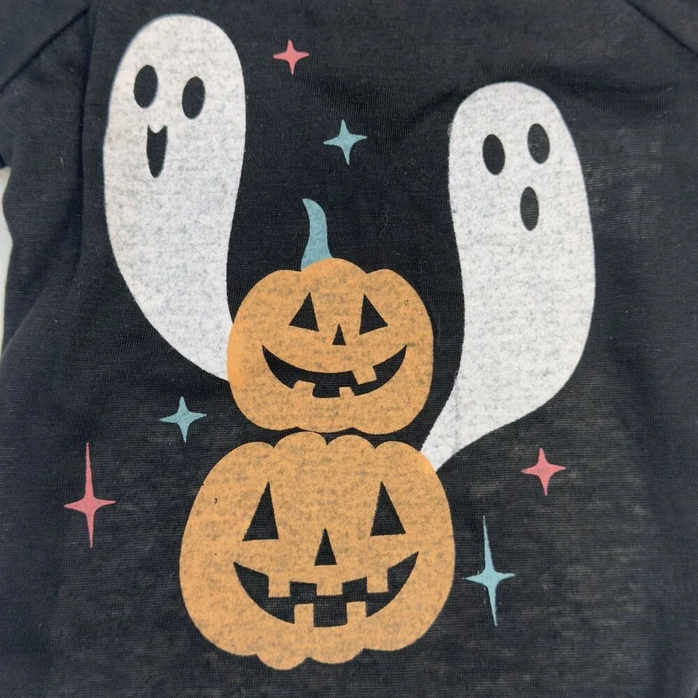 Halloween Novelty Pet Tee Medium Ghost and Pumpkin Design Black Dog Costume NEW